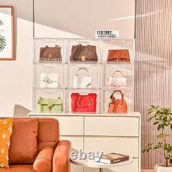 Stackable Storage Bins, Clear Acrylic Display Case, 9-Pack Acrylic Boxes with