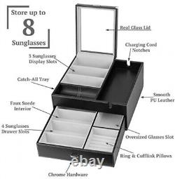 Sunglasses Organizer Storage Display Case Dresser Valet Box Black/Gray