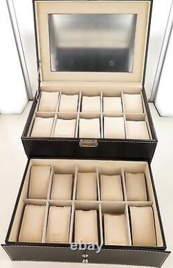 Superb / Quality 2 Drawer 20 Compartment Skeleton Top Watch Storage Display Box