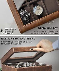 TAWBURY Men Luxury Watch Box Organizer with8 Watch Glass LID Display Storage Case