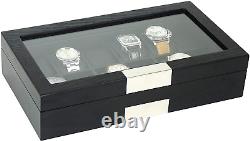 TIMELYBUYS 12 Ebony Wood Watch Box Display Case Storage Jewelry Organizer with G