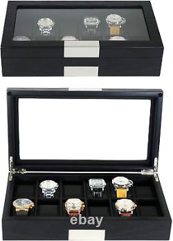 TIMELYBUYS 12 Ebony Wood Watch Box Display Case Storage Jewelry Organizer with G