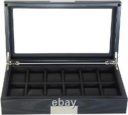 TIMELYBUYS 12 Ebony Wood Watch Box Display Case Storage Jewelry Organizer with G