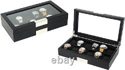 TIMELYBUYS 12 Ebony Wood Watch Box Display Case Storage Jewelry Organizer with G