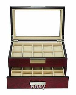 TIMELYBUYS 20 Cherry Wood Watch Box Display Case 2 Level Storage Jewelry Orga