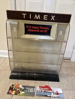 TIMEX Watch Vintage Countertop Store Display Case Holder Stand & CARDS 25x19.5