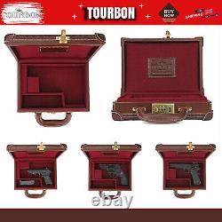 TOURBON Leather Revolver Hard Case Gun Storage Box Handgun Display Pistol Holder