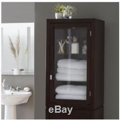 Tall Linen Cabinet Bathroom Glass Shelf Drawer Bath Towel Storage Display Case