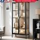 Tall Storage Cabinet With LED Light Adjustable Glass Shelves Curio Display Case US