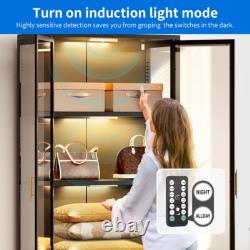 Tall Storage Cabinet With LED Light Adjustable Glass Shelves Curio Display Case US