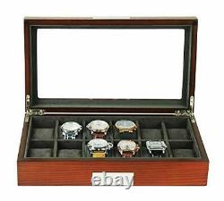 TimelyBuys 12 Cherry Wood Watch Box Display Case Storage Jewelry Organizer wi