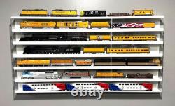 Train Display Case 24 HO N Car 1/64 Model Locomotive Wall Shelves White Cabinet