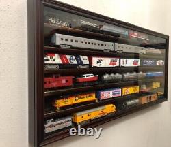 Train Display Case HO N Z Cars 1/64 Model Toy Matchbox Mahogany Wood US Cabinet