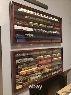 Train Display Case HO N Z Cars 1/64 Model Toy Matchbox Mahogany Wood US Cabinet