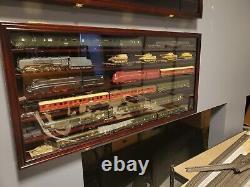 Train Display Case HO N Z Cars 1/64 Model Toy Matchbox Mahogany Wood US Cabinet