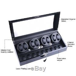 US Black Leather 8+9 Automatic Rotation Watch Winder Storage Display Case Box