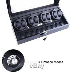 US Black Leather 8+9 Automatic Rotation Watch Winder Storage Display Case Box