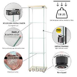 US Curio Cabinet Glass Storage Collectibles Display 4 Shelf Case Wood Furniture