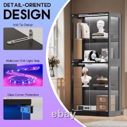 US Stock AMERLIFE 4 Tier RGB Display Cabinet Glass Shelves Collectibles