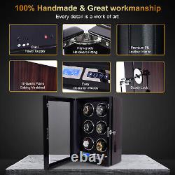 Upgrade Automatic Watch Winder For 6 Watches LED Watch Storage Display Case Box