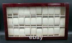 Used Cherry Wood Watch Display Case and Storage for 30 Watches with Lock & Key