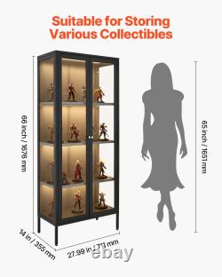 VEVOR Display Cabinet with Glass Door, 66 in Tall 4-Tier Lighted Display Case wi