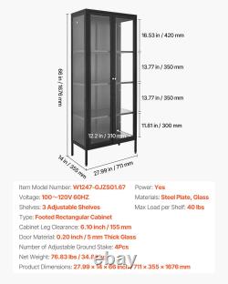 VEVOR Display Cabinet with Glass Door, 66 in Tall 4-Tier Lighted Display Case wi