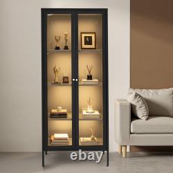 VEVOR Display Cabinet with Glass Door, 66 in Tall 4-Tier Lighted Display Case wi