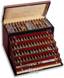 Venlo Triple Burlwood 100 Pen Trunk Display Case Storage Oak Maple Ash Wood