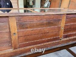 Vintage 1900 General Store Display Case on table stand 77inch long x 30inch wide