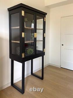 Vintage Black Wood Glass Display Curio Storage Cabinet Bar Case