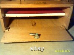 Vintage Buck Knives wood Counter Top store Display Case WITH KEY