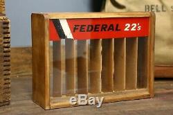 Vintage Federal 22's Store Display Ammo Case Glass Display Case Wood Hunting old