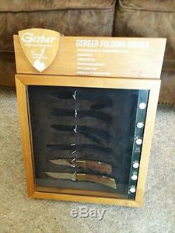 Vintage Gerber Knives Wooden Store Display Case with Knives
