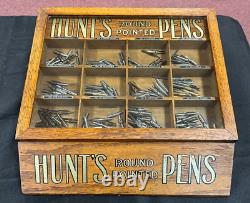 Vintage Hunts Fountain Pen Nibs Wood Display Case With Nibs, Storage In Back