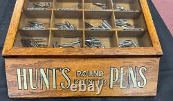 Vintage Hunts Fountain Pen Nibs Wood Display Case With Nibs, Storage In Back