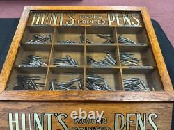 Vintage Hunts Fountain Pen Nibs Wood Display Case With Nibs, Storage In Back