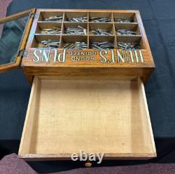 Vintage Hunts Fountain Pen Nibs Wood Display Case With Nibs, Storage In Back