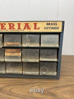 Vintage Imperial Brass Fittings Metal Display Case Storage Cabinet 15 Drawers