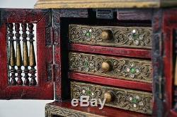 Vintage Jewelry Apothecary Store Display Teak Case Cabinet Trinket Ring Box Old