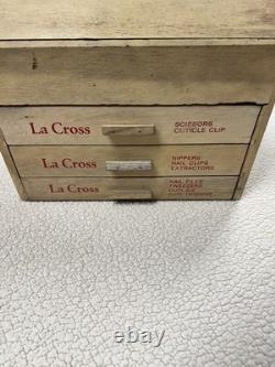Vintage La Cross Wood Glass Display Case Box Storage Files Scissors Nippers 12