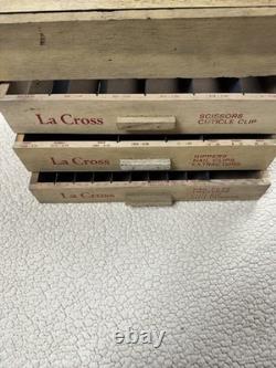 Vintage La Cross Wood Glass Display Case Box Storage Files Scissors Nippers 12