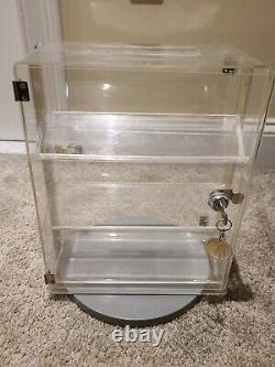 Vintage Lucite Store Counter Top Locking Pocket Watch Rotating Base Display Case