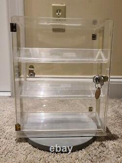 Vintage Lucite Store Counter Top Locking Pocket Watch Rotating Base Display Case