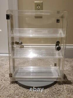 Vintage Lucite Store Counter Top Locking Pocket Watch Rotating Base Display Case