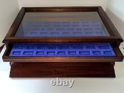 Vintage Multi-Use Glass Top Mahogany Display Tabletop Storage Case Cabinet