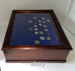 Vintage Multi-Use Glass Top Mahogany Display Tabletop Storage Case Cabinet