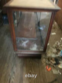 Vintage Oak Wooden Display Candy Old Store Case with Sliding 4 Glass Doors
