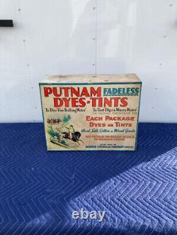 Vintage Putnam Dyes Tin & Wood Cabinet Store Display Case, MONROE DRUG CO