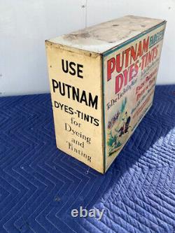 Vintage Putnam Dyes Tin & Wood Cabinet Store Display Case, MONROE DRUG CO